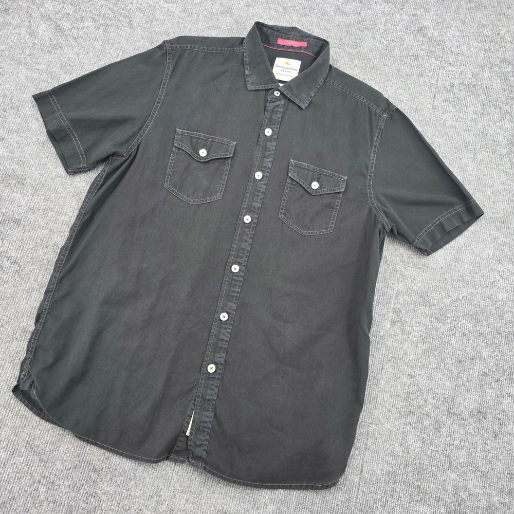 Tommy Bahama Jeans Island Modern Fit Shirt Black Tencel Cotton Mens XL SS